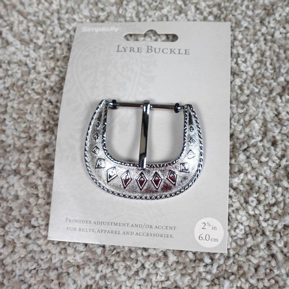 Simplicity Lyre Buckle Silver Tone Western Diamond Accent 2.375in 881096070A NEW